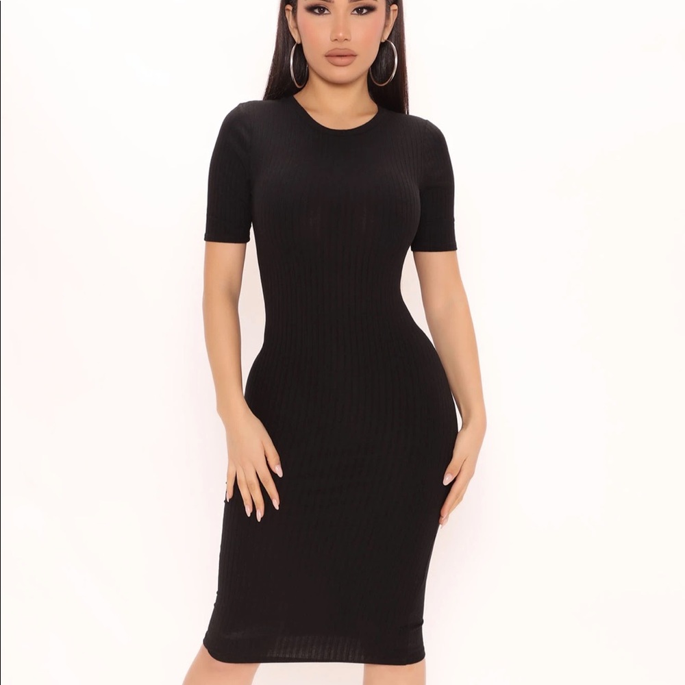 Zazie Ribbed Midi Dress - Black